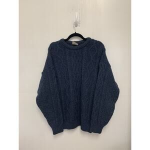 Vintage Aran Craft Blue Pure Wool Knit Sweater Size Large